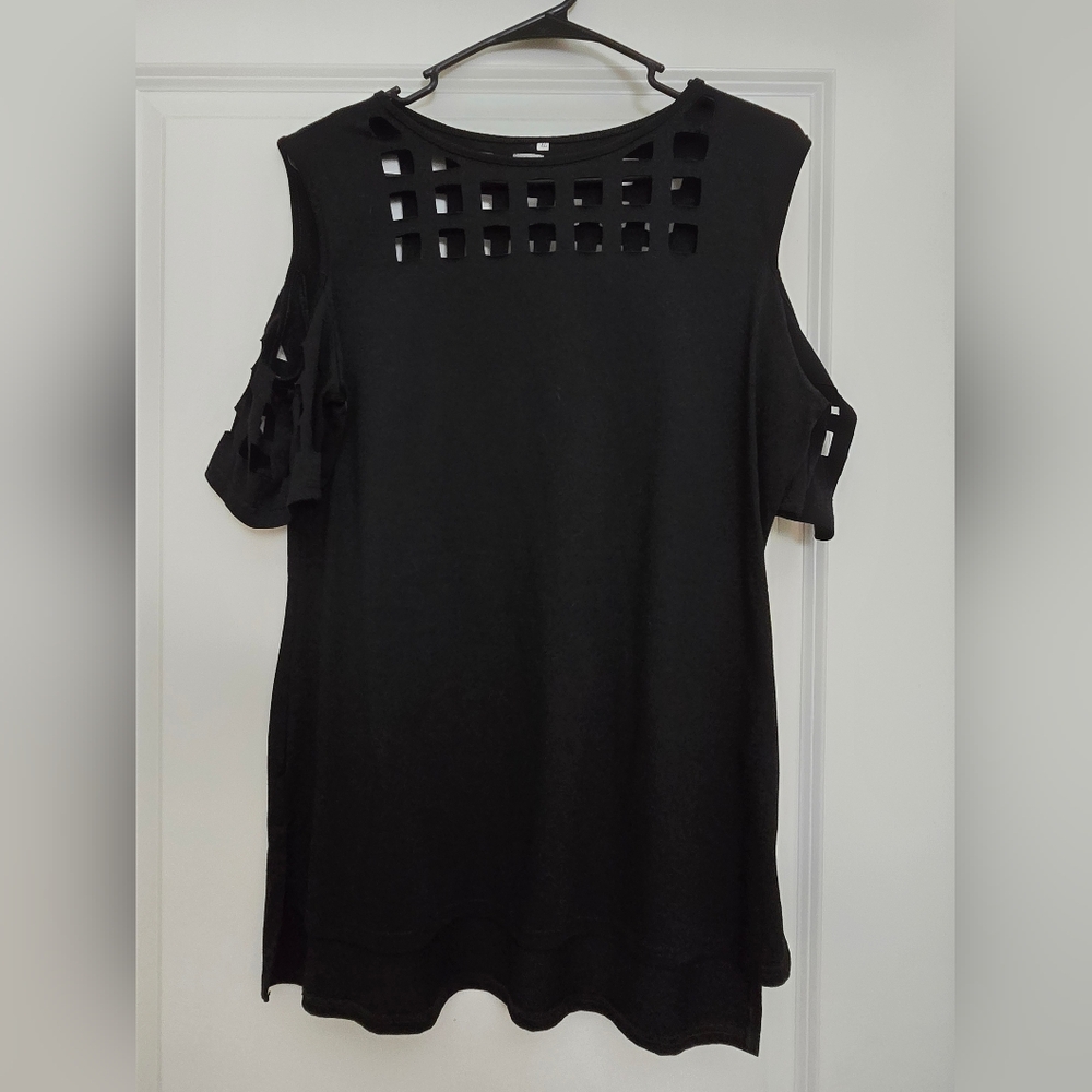 Black Cold Shoulder Top with Cutout Design